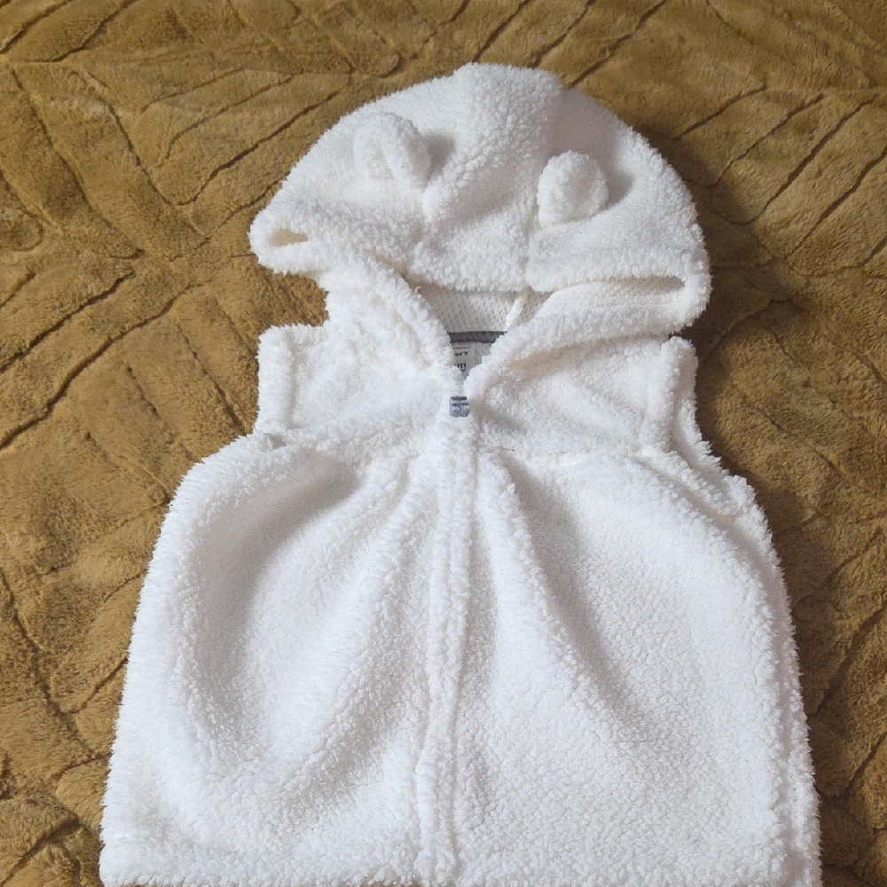 Carter's Cozy White Hooded Vest with Bear Ears